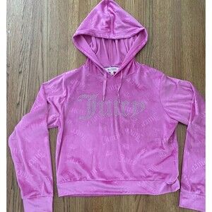 Juicy Couture Pink Rhinestone Logo Velour Hoodie Sweatshirt M Sleepwear Womens